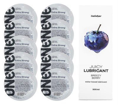 Комплект ONE Extra strong 10 шт. + Лубрикант Satisfyer Juicy Lubricant Breezy Berry (300 мл) SOS12251 фото