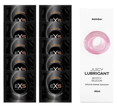 Набір: EXS Black Latex 10 шт. + Лубрикант Satisfyer Booty Silicon 150 мл SOS11145 фото