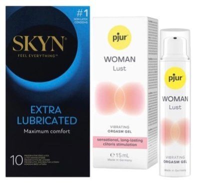 Набір з SKYN Extra Lube (10 шт) + Рідкий вібратор pjur Woman Lust (15 мл) SOS10192 фото