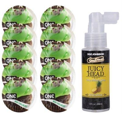 Комплект ONE Mint Chocolate 10 шт + Doc Johnson GoodHead Juicy Head Dry Mouth Spray Pineapple (59 мл) SOS13854 фото