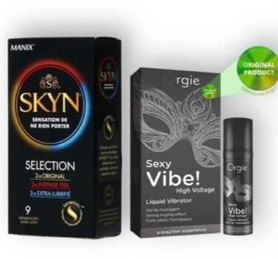 Skyn Selection 9 шт + SEXY VIBE найвищий рівень вібраціі, 15 мл ORGIE SOS6837 фото