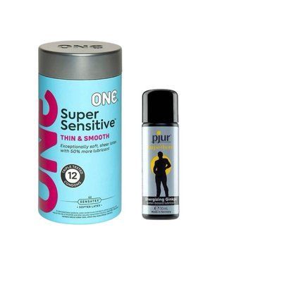 ONE Super Sensitive Pack 12 шт.+ Стимулювальна змазка на водній основі pjur Superhero glide 30 мл SOS6509 фото
