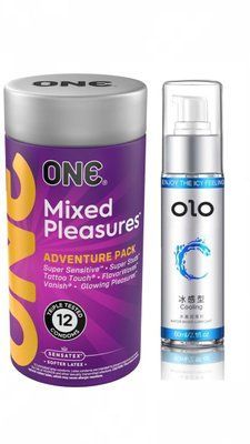 ONE Mixed Pleasures 12 шт и Лубрикант OLO Охлаждающий 60 мл SOS639 фото