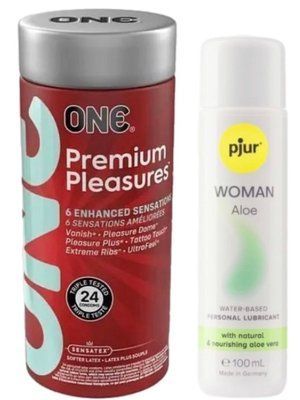 Комплект ONE Premium Pleasures 24 шт + Pjur Woman Aloe 100 мл SOS13004 фото
