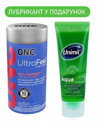Набор ONE UltraFeel 2-in-1 Pack 10 шт. + Лубрикант на водной основе с экстрактом алоэ вера Unimil AquaAloe, 80 мл. SOS1289 фото