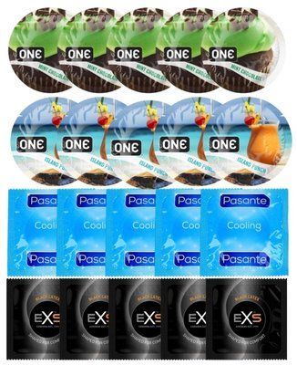 Набір 20 шт ONE Mint Chocolate + ONE Island Punch + Pasante Cooling + EXS Black Latex SOS7188 фото