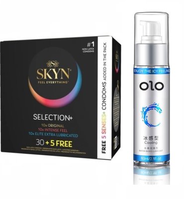 Набір презервативів SKYN 35 selection + лубрикант OLO Cooling 60 мл у подарунок SOS8 фото