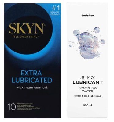 Набор Лубрикант Satisfyer Sparkling Water 300мл + Skyn ​​Exstra Lube 10 шт. SOS12704 фото