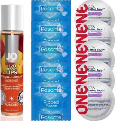 Набір 10 шт Pasante Ribbed та ONE Tattoo Touch + System JO H2O &mdash; Peachy Lips(30 мл) SOS4918 фото