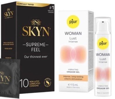Набор из Skyn ​​Supreme Feel 10 шт + Жидкий вибратор pjur Woman Lust Intense (15 мл) SOS10293 фото