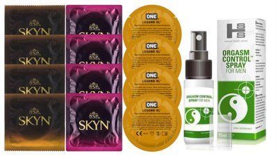 Комплект: Пролонгатор SHS Orgasm Control Spray 15 мл + 8 шт. SKYN + 4 шт. ONE Legend XL SOS10897 фото