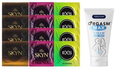 Комплект: Пролонгатор Medica-Group Orgasm Max 50 мл + 8 шт SKYN + 4 шт EXS Glow in the Dark SOS10947 фото