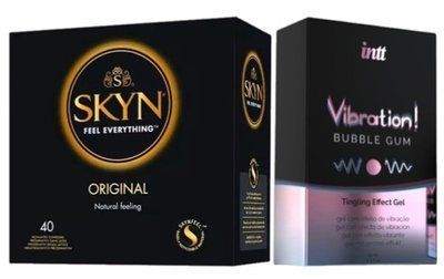 SKYN ORIGINAL 40 шт + Intt Vibration Bubble Gum (15 мл) SOS7088 фото