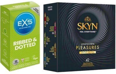 Набор с SKYN Pleasures, 42 шт + EXS Ribbed & Dotted (12 штук) SOS7935 фото
