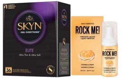 Набор из SKYN Elite 36 шт+Жидкий вибратор ROCK ME! Cookie & Cream (20 мл) от Nuei SOS10243 фото