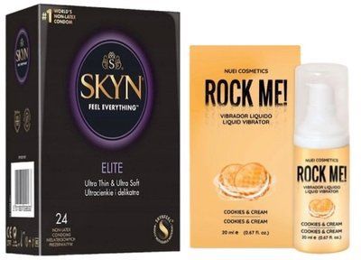 Набір з SKYN Elite (24 шт) + Рідкий вібратор ROCK ME! Cookie & Cream (20 мл) від Nuei SOS10143 фото