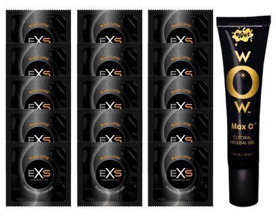 Комплект EXS Black Latex 15 шт + Wet Wow Max O Clitoral Arousal Gel 15 мл SOS14653 фото