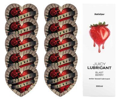 Комплект Pasante Heart 10шт. + Лубрикант Satisfyer Juicy Lubricant Blast Berry 300 мл SOS11552 фото
