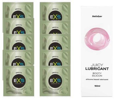Комплект: з EXS Snug Fit 10 шт + Лубрикант Satisfyer Juicy Booty silicone based 150 мл SOS11297 фото
