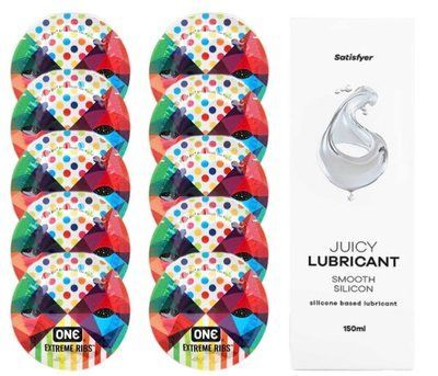 Комплект One Extreme ribs 10 шт. + Лубрикант Satisfyer Juicy Lubricant Smooth Silicon (150 мл) SOS12152 фото