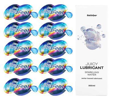 Комплект 𝐎𝐍𝐄 𝐔𝐥𝐭𝐫𝐚𝐅𝐞𝐞𝐥 10 шт. + Лубрикант Satisfyer Juicy Lubricant Sparkling Water (300 мл) SOS12302 фото