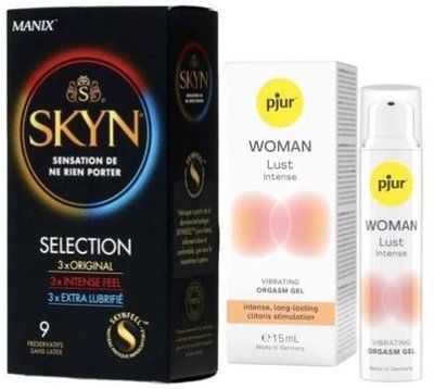 Набор из SKYN Selection (9 шт) + Жидкий вибратор pjur Woman Lust Intense 15 мл SOS9693 фото