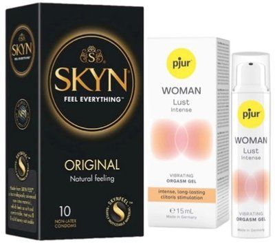 Набор из SKYN Original (10 шт) + Жидкий вибратор pjur Woman Lust Intense (15 мл) SOS9893 фото