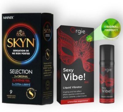 Skyn Selection 9 шт + SEXY VIBE, 15 мл вібрація + зігріваючий ефект ORGIE SOS6838 фото