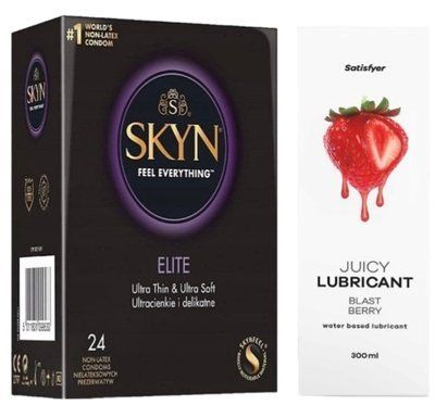 Комплект Лубрикант Satisfyer Juicy Blast Berry 300 мл + SKYN Elite 24 шт SOS12904 фото