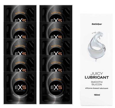 Набір: EXS Black Latex 10 шт. + Лубрикант Satisfyer Smooth Silicon 150 мл SOS11146 фото