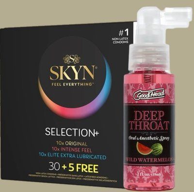 Комплект Skyn ​​Selection 30 шт + 5 из 5 Senses , 35 шт + Спрей Doc Johnson GoodHead Deep Throat Spray Watermelon 59 мл SOS5501 фото