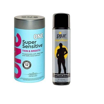 ONE Super Sensitive Pack 12 шт.+ Стимулювальна змазка на водній основі pjur Superhero glide 100 мл SOS6510 фото