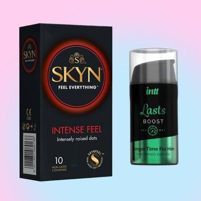 Набір SKYN Intense Feel 10 шт та Пролонгатор Intt Lasts (15 мл) SOS4384 фото
