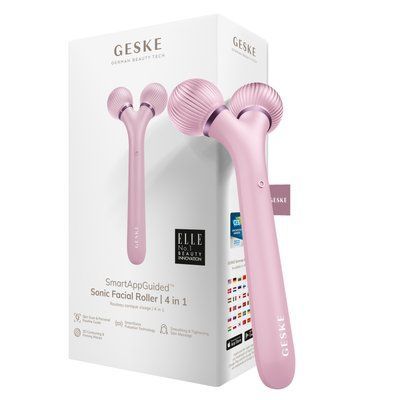 Електронний ультразвуковий ролик для обличчя GESKE Sonic Facial Roller 4в1 pink HB0181 фото