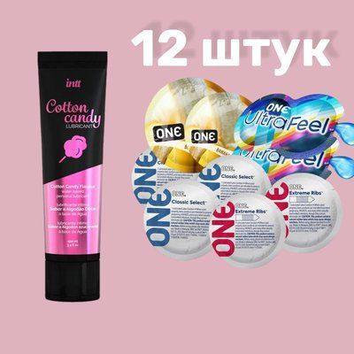 Набір 12 штук ONE Classic, Ribs, Ultra-Feel, Flavor Waves + Лубрикант Intt Cotton Candy (100 мл) SOS4715 фото