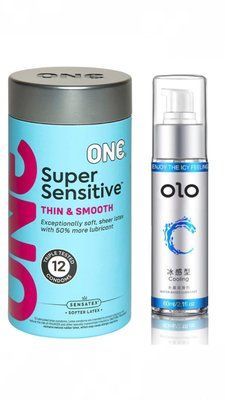Комплект ONE Super Sensitive Pack 12 шт + Лубрикант охлаждающий на водной основе OLO 60 мл SOS1140 фото