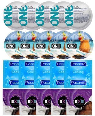 Набір 20 шт ONE Pleasure Plus + ONE Island Punch + Pasante Cooling + EXS Chocolate SOS7289 фото