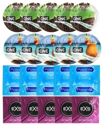 Набор 20 шт ONE Mint Chocolate 5 шт + ONE Island Punch + Pasante Cooling + EXS Extra Thick SOS7189 фото