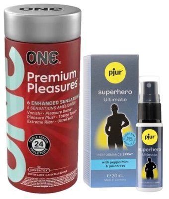 Набор из 24 шт ONE Premium Pleasures + Пролонгатор pjur Superhero Ultimate Spray 20 мл SOS9384 фото