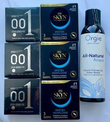 Набір 18 шт OLO Feeling Ultrathin 001 + Skyn Extra Lube + Лубрикант ALL-NATURAL Acqua 150 мл Orgie SOS3786 фото
