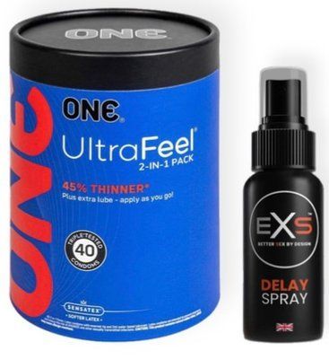 Набор из ONE UltraFeel 2-in-1 Pack 40 шт + Пролонгатор EXS DELAY SPRAY 50 МЛ SOS9084 фото