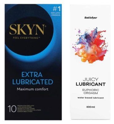 Комплект Лубрикант Satisfyer Juicy Lubricant Euphoric Orgasm 300 мл + Skyn Exstra Lube 10 шт SOS12655 фото