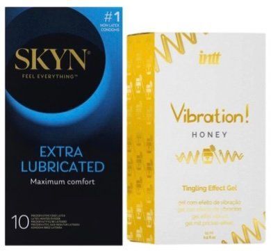 Набор из SKYN Extra Lube (10 шт) + Жидкий вибратор Intt Vibration Honey (15 мл) SOS10194 фото