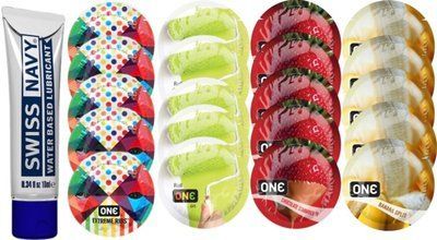 Набор из Swiss Navy Water-Based 10 мл + ONERibs + ONE Color + ONEChocolateStrawberry + ONEBanana SOS8534 фото