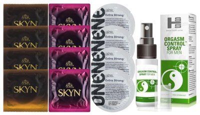 Комплект: Пролонгатор SHS Orgasm Control Spray 15 мл + 8 шт. SKYN + 4 шт. ONE Extra Strong SOS10898 фото