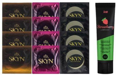 Набор из Лубрикант Intt Strawberry (100 мл) + 4 шт. SKYN passion daiquiri + 4 шт. SKYN CHERRY SUNRISE + 4 шт. SOS10344 фото