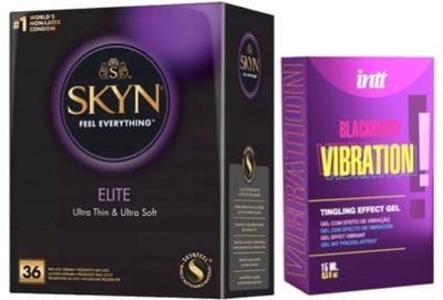 Набор из SKYN Elite 36 шт. + Жидкий вибратор Intt Vibration Blackberry (15 мл) SOS10244 фото