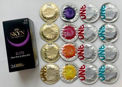Набір 40 штук Skyn Elite + ONE Color Sensations, Extreme Ribs, Pleasure plus, Vanish SOS2236 фото