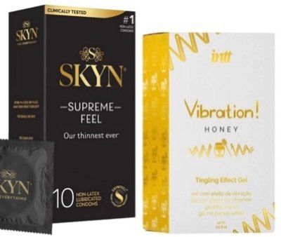 Набор из Skyn ​​Supreme Feel 10 шт + Жидкий вибратор Intt Vibration Honey (15 мл) SOS10294 фото