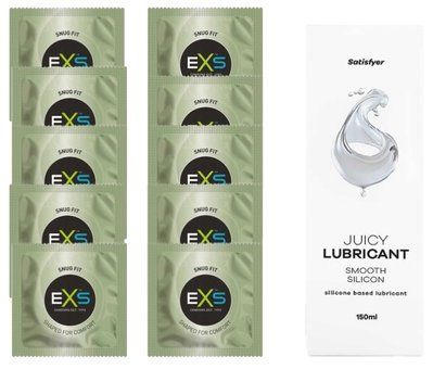 Комплект: з EXS Snug Fit 10 шт + Лубрикант Satisfyer Juicy Smooth silicone based 150 мл SOS11298 фото